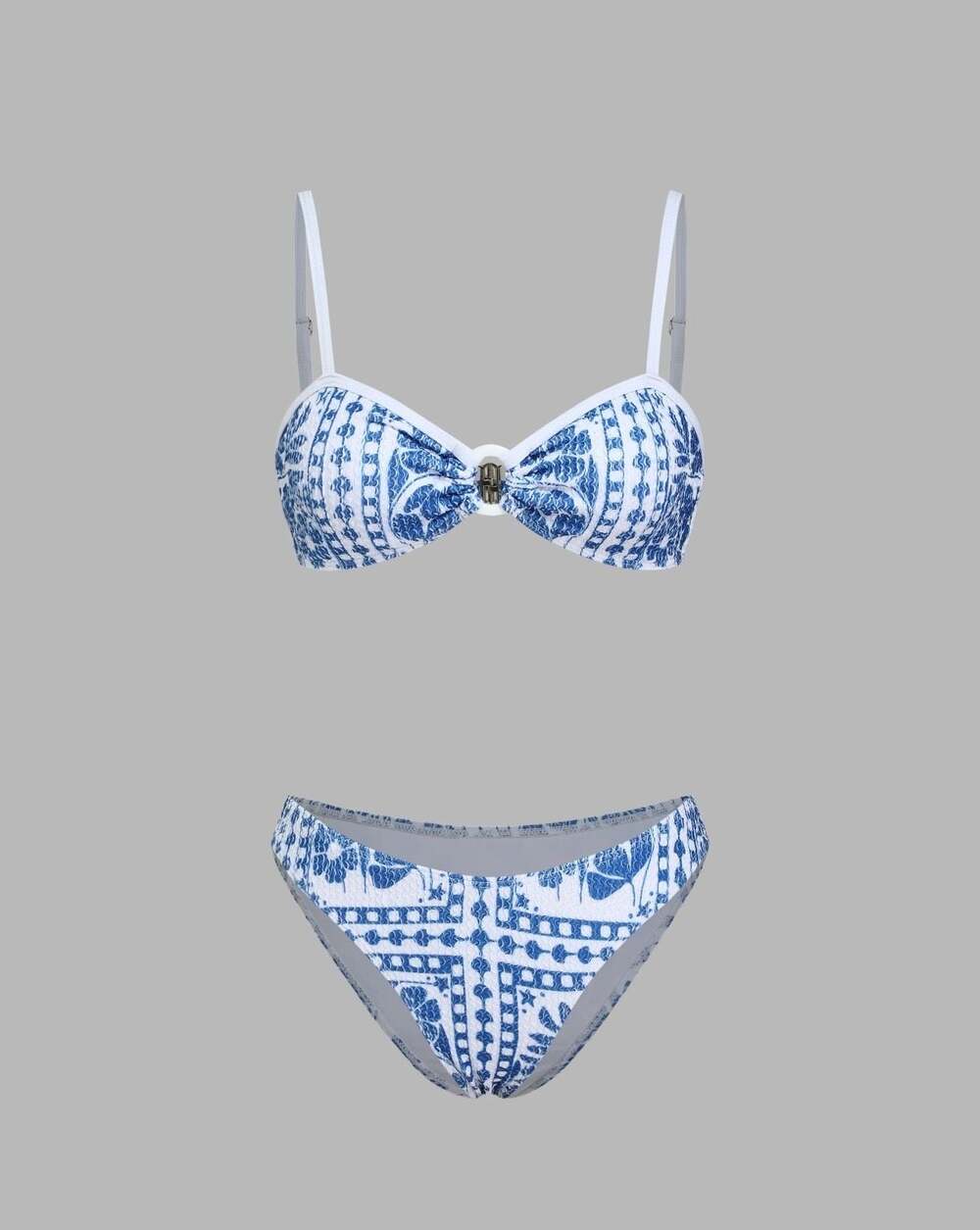 Cider Blue and White Floral Print O-Ring Bikini Set